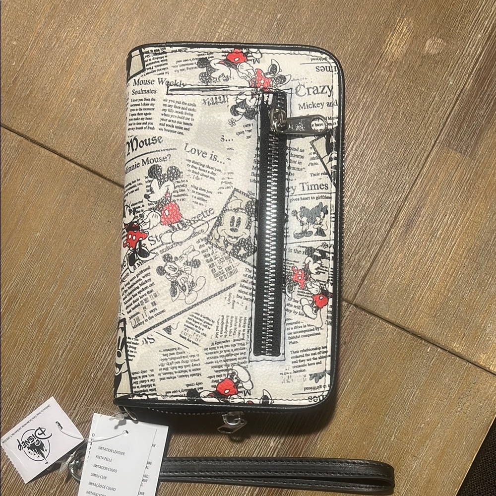 NWT Disney Mickey Mouse Newspaper Print Clutch